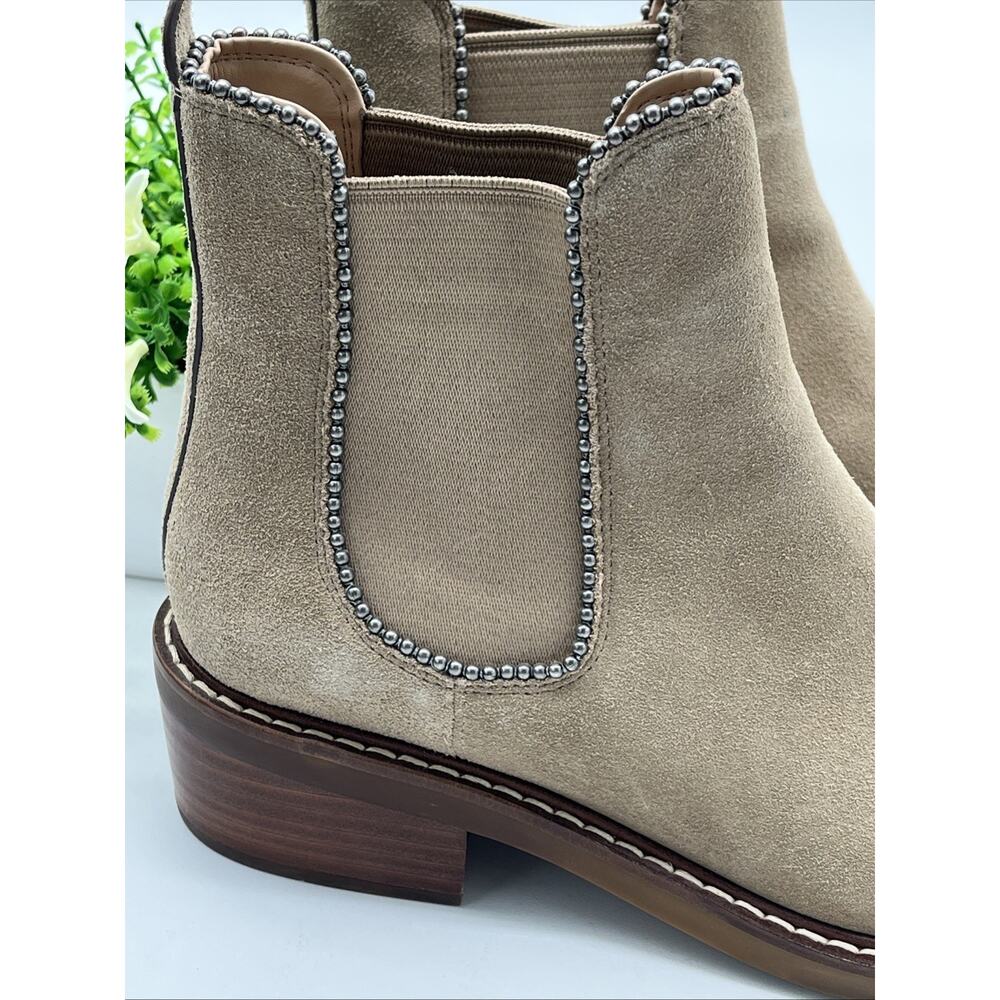 Coach Bowery Bead Suede Chelsea Ankle Boots Beige Tan Size 6B - Picture 3 of 12